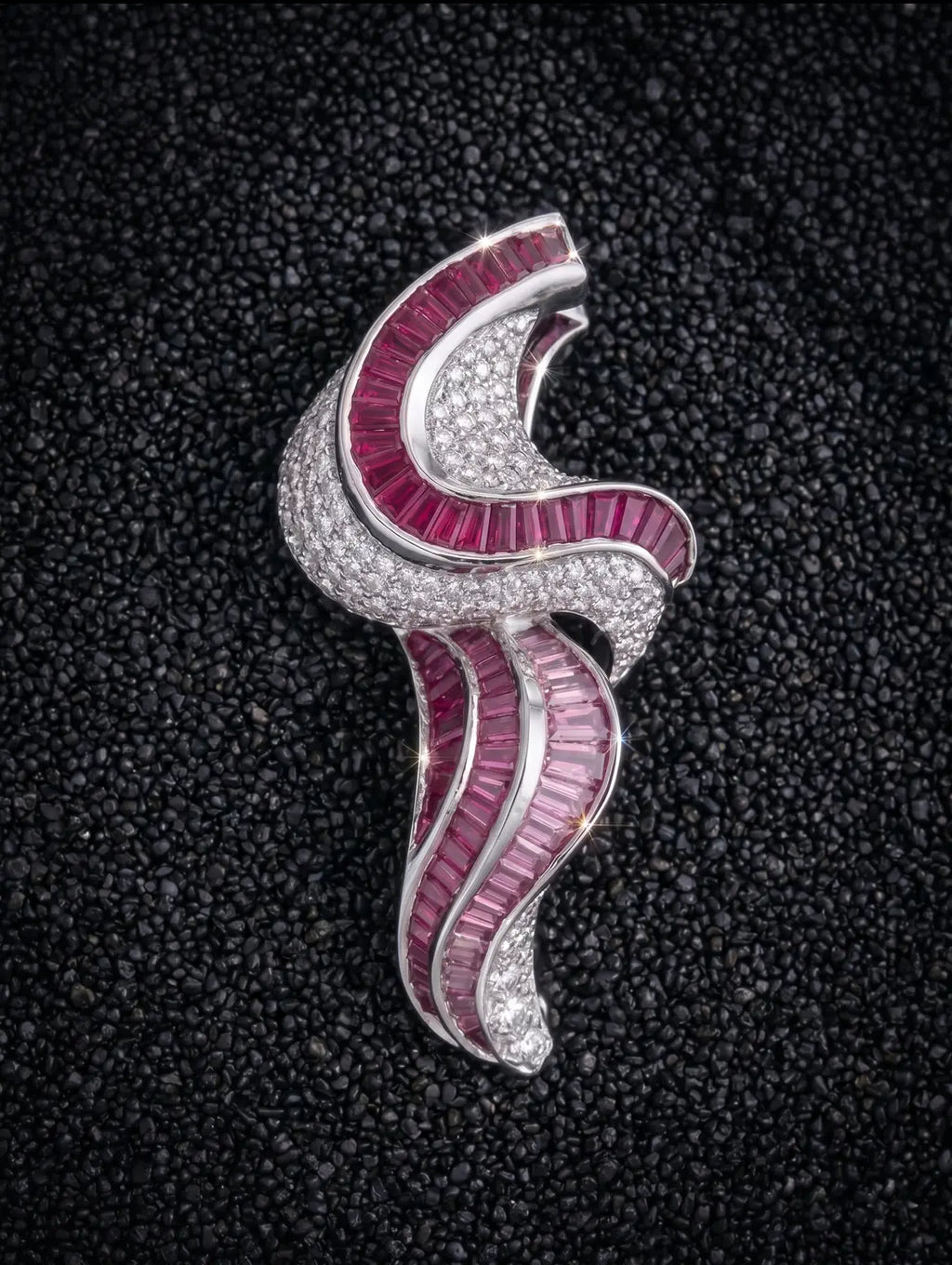 baguette cut ruby gradient stones in 925 silver pendant