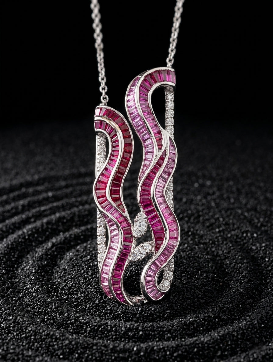 Pear and marquise composite stones detail in silver pendant