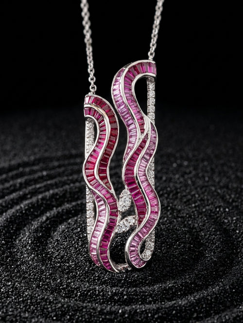 Pear and marquise composite stones detail in silver pendant