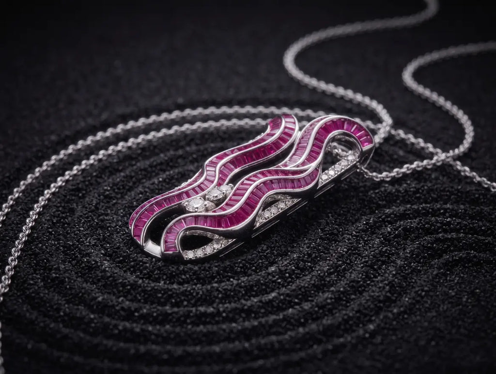 925 sterling silver U-shaped ruby statement pendant with composite stones