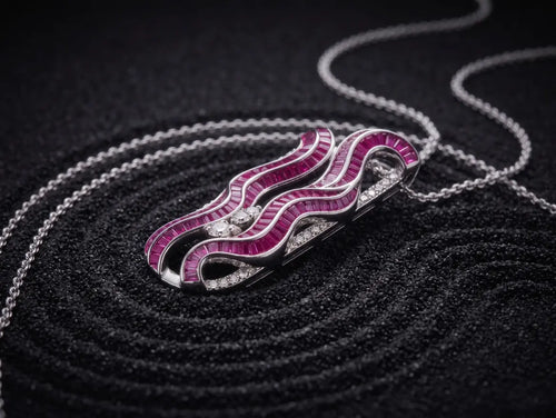 925 sterling silver U-shaped ruby statement pendant with composite stones