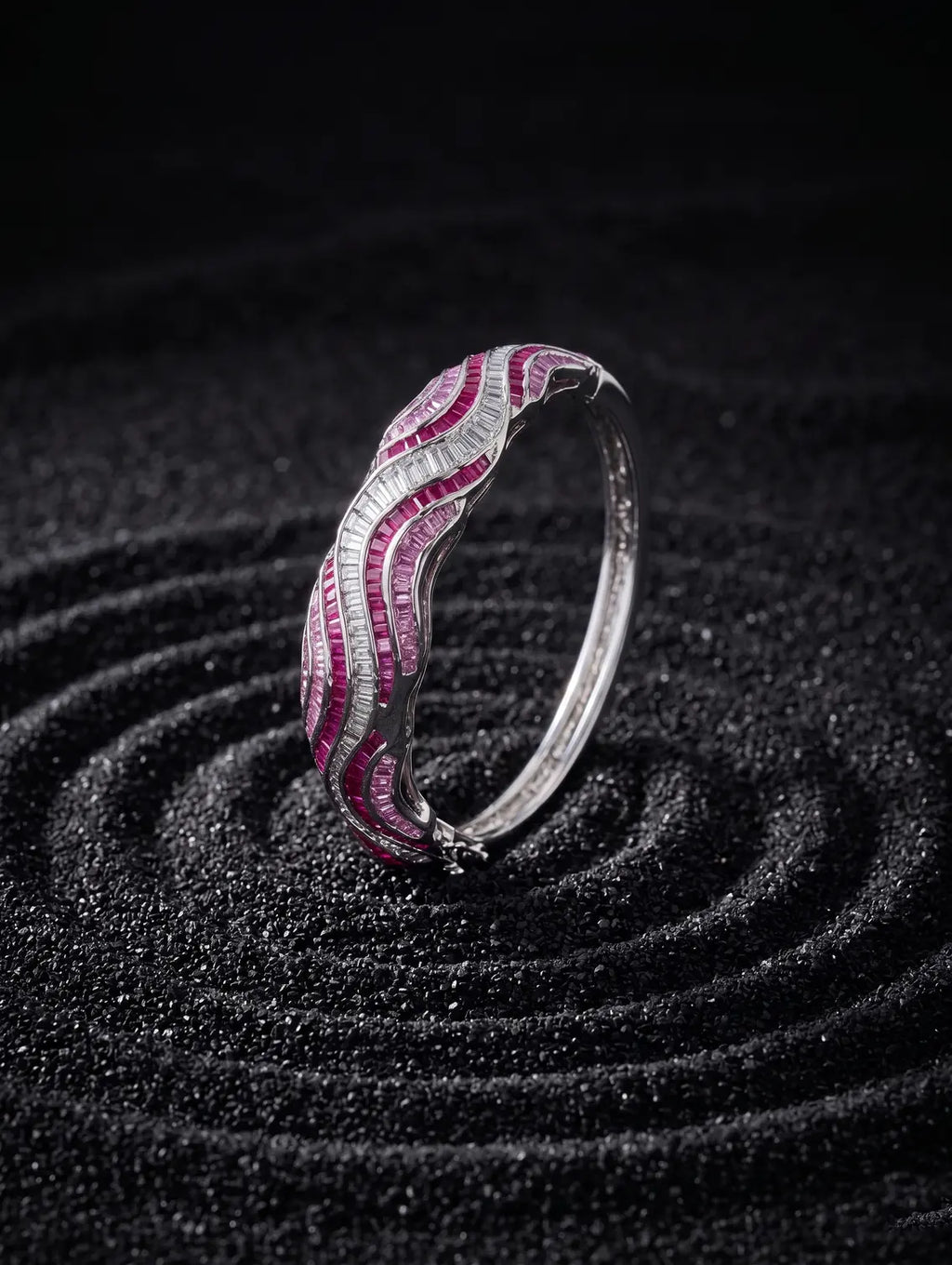 925 sterling silver sculptural statement bracelet ridged wave design