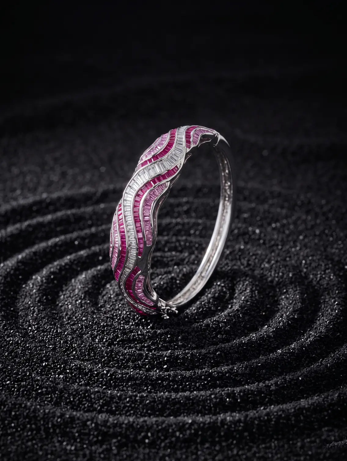 925 sterling silver sculptural statement bracelet ridged wave design