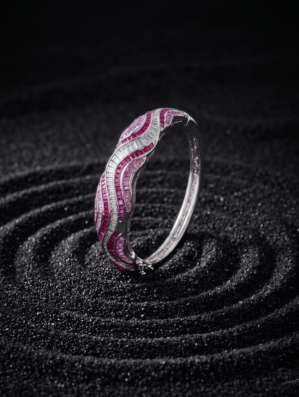 925 sterling silver sculptural statement bracelet ridged wave design