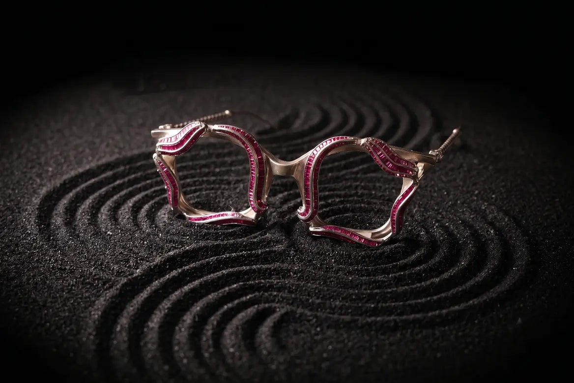 925 sterling silver statement spectacles with red ombre wave design