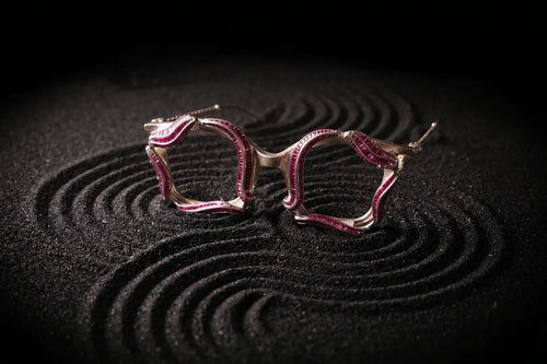 925 sterling silver statement spectacles with red ombre wave design