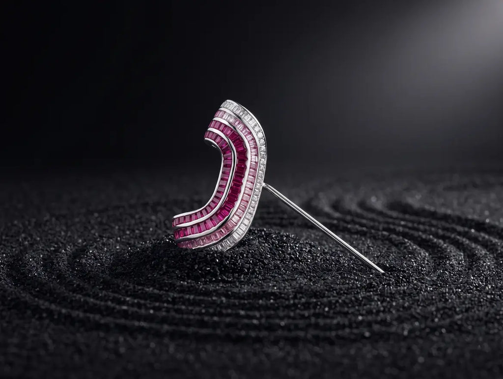 925 sterling silver ruby ombre statement earcuff structured design