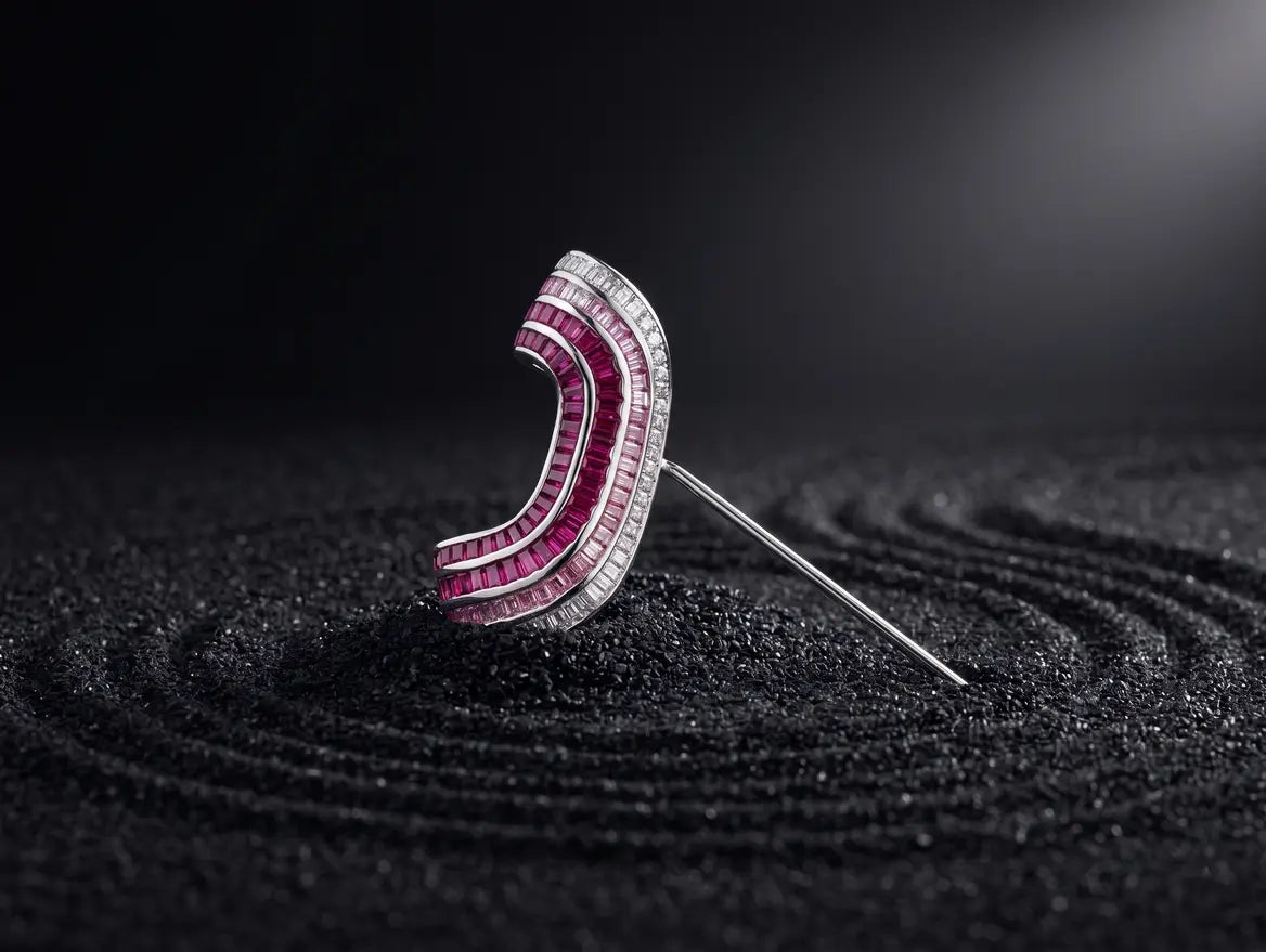 925 sterling silver ruby ombre statement earcuff structured design
