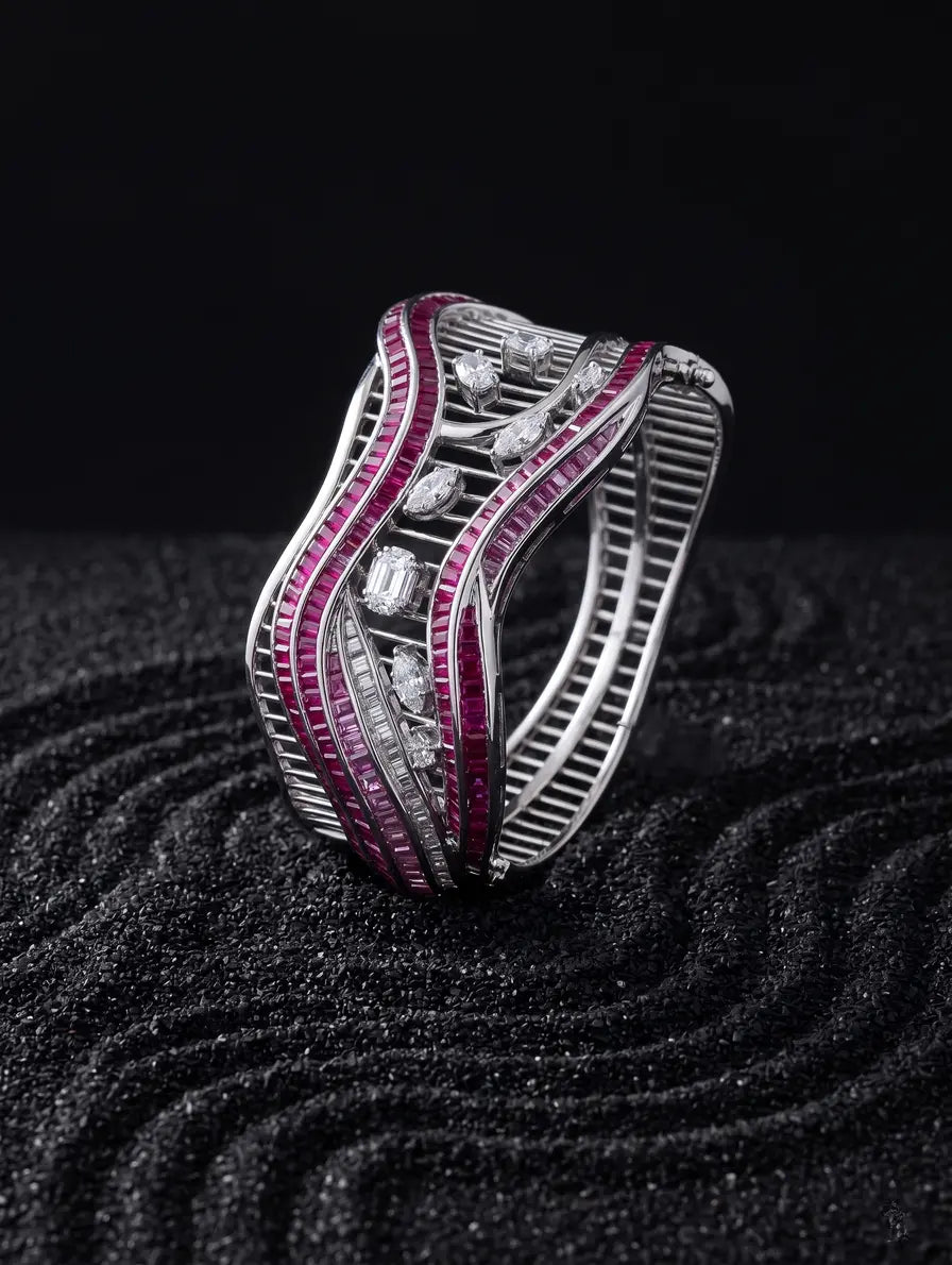 925 sterling silver ombre red statement cuff bracelet wave design