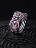 925 sterling silver ombre red statement cuff bracelet wave design