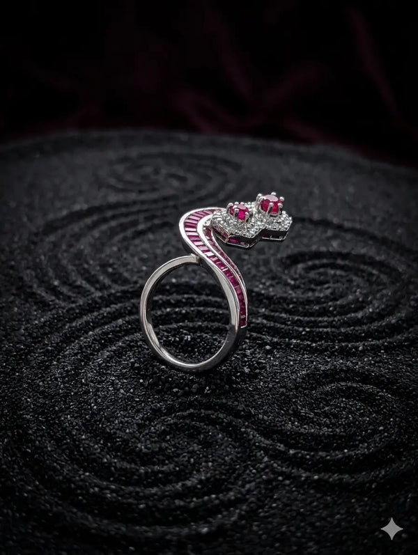 925 sterling silver statement ring with ruby center sculptural design