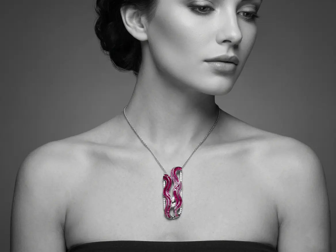 Modern 925 silver statement pendant styled on model