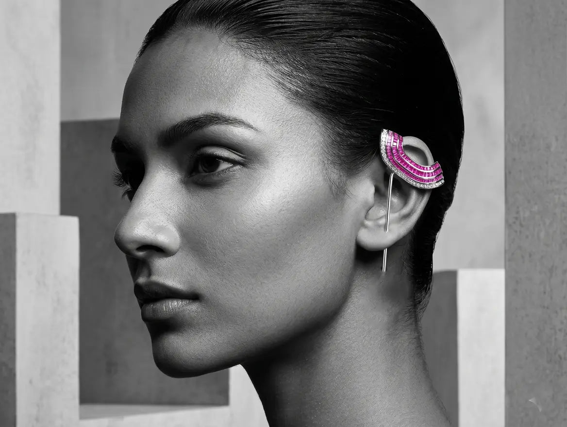 Modern 925 silver statement earcuff worn on ear contour