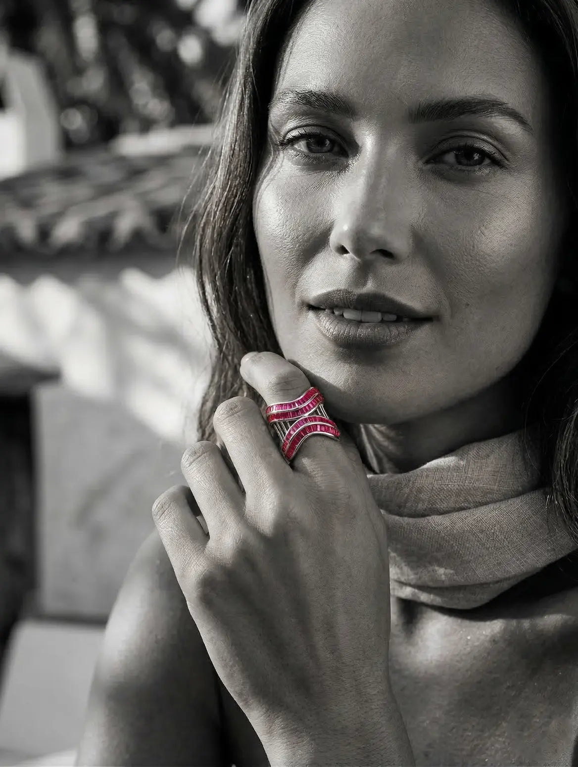 Modern 925 silver statement jewellery styled on model wave design