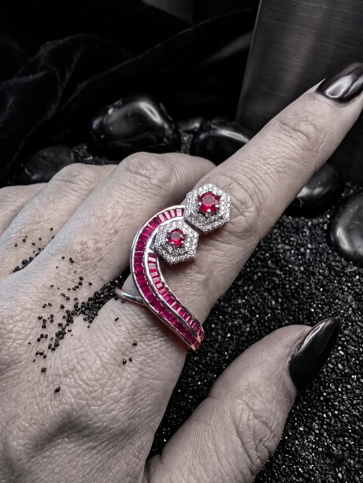 Modern 925 silver statement ring styled on model bold design