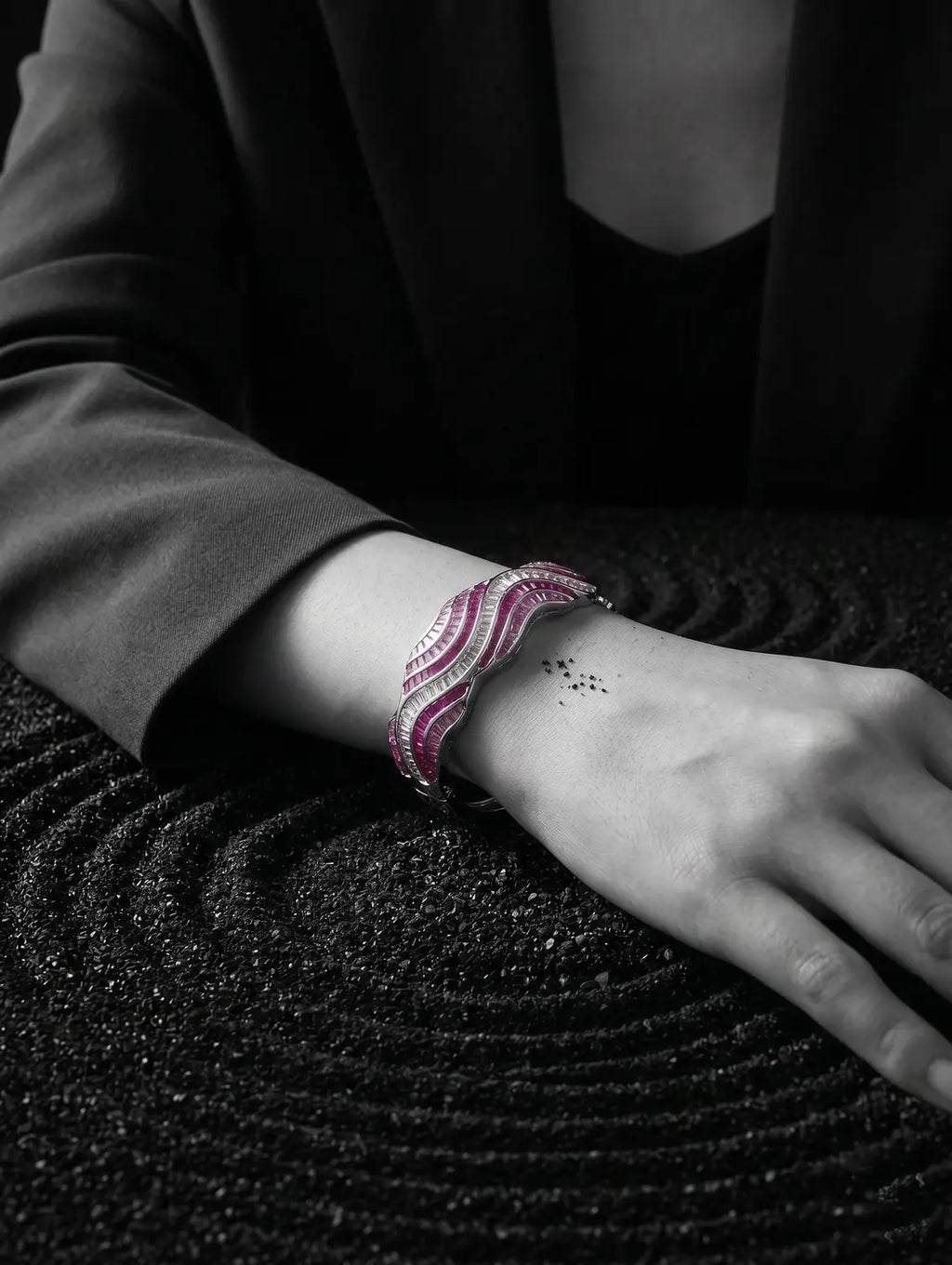 Modern 925 silver statement bracelet worn on wrist elegant design