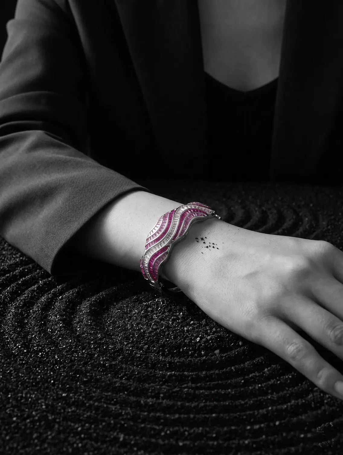 Modern 925 silver statement bracelet worn on wrist elegant design