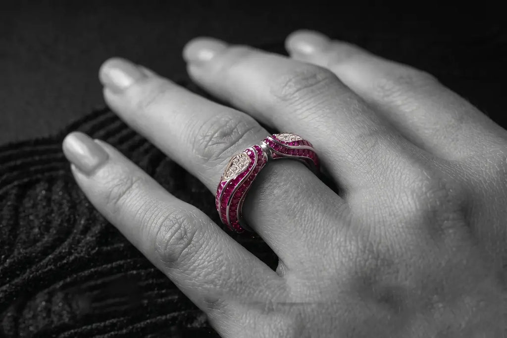 925 sterling silver convertible ring with red ombre stones statement design