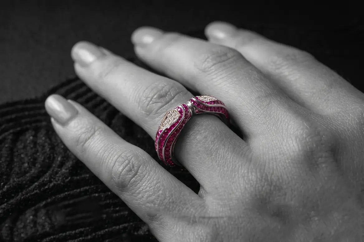 925 sterling silver convertible ring with red ombre stones statement design
