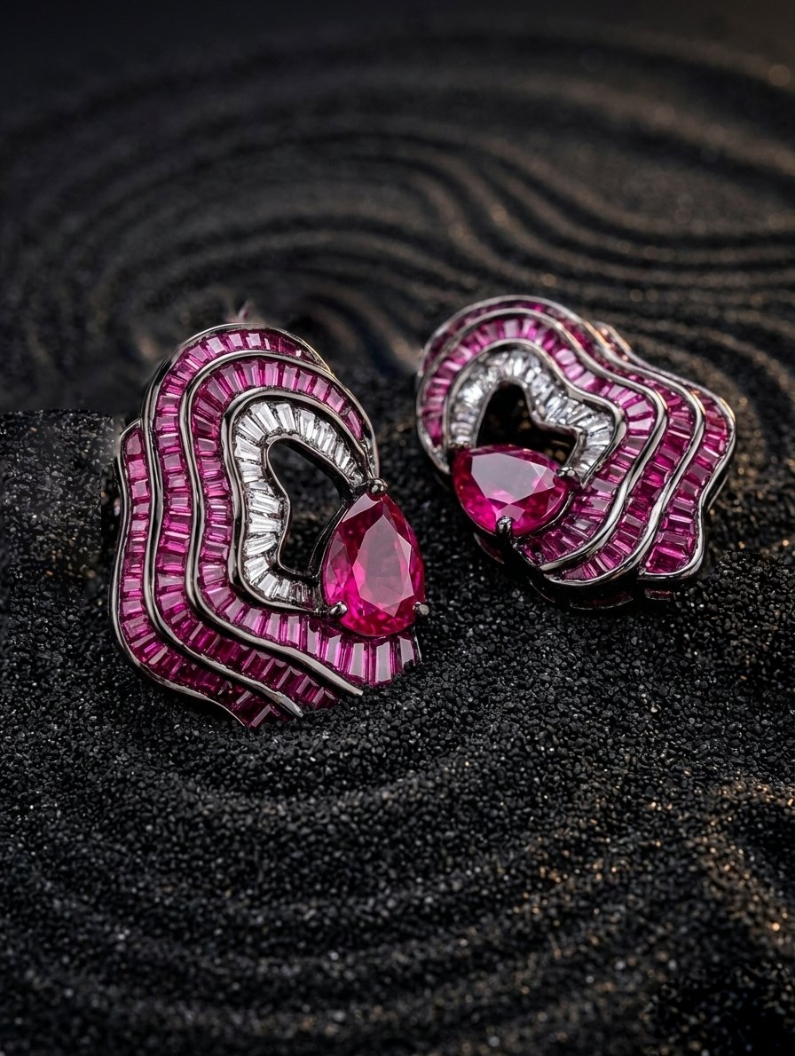 925 sterling silver ruby statement jewellery with sculpted wave design