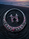 925 sterling silver sculptural statement necklace double wave design with stones