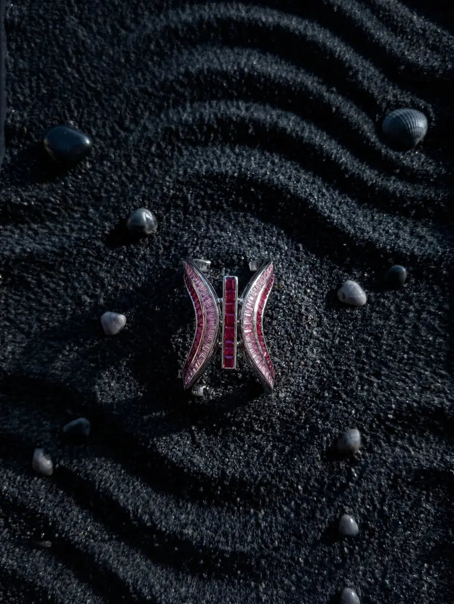 925 sterling silver statement ring ruby wave geometric design
