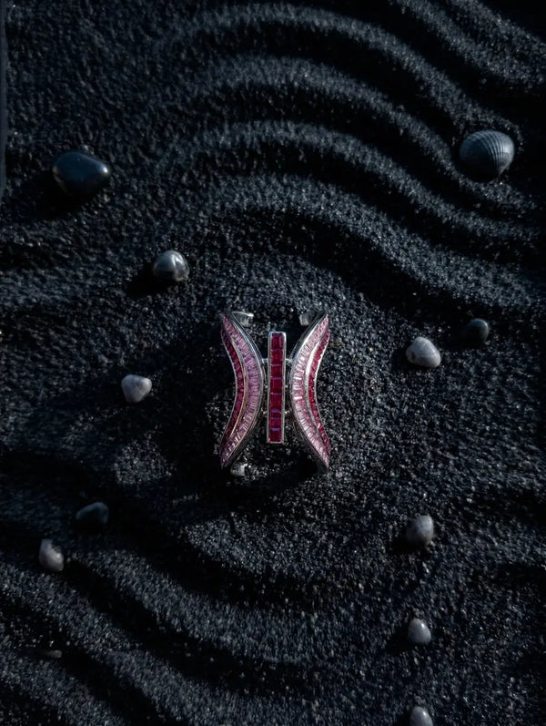 925 sterling silver statement ring ruby wave geometric design