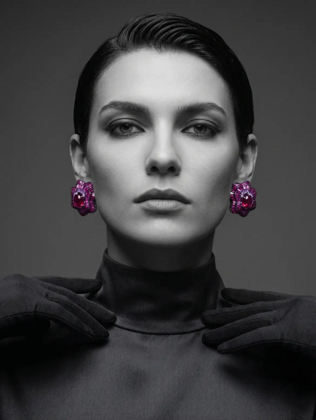 Modern 925 silver ruby statement jewellery styled on model