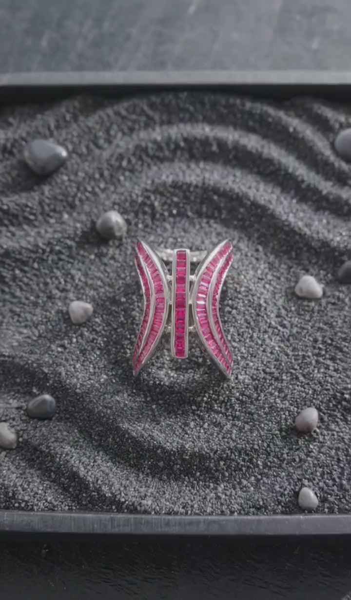 Designer silver statement ring modern jewellery in motion