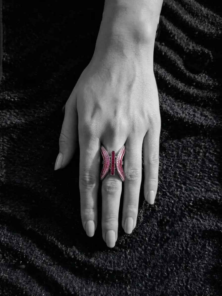 Modern 925 silver statement ring worn on finger bold design